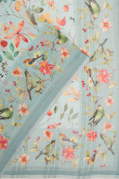 Linen Floral Printed Blue Saree