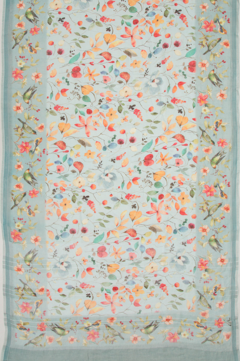 Linen Floral Printed Blue Saree