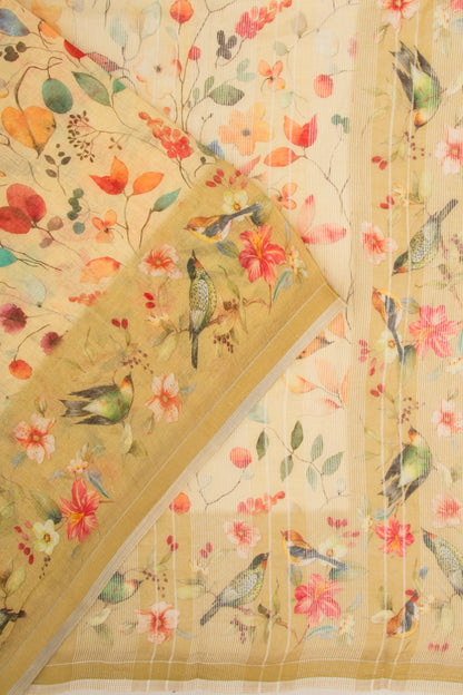 Linen Floral Printed Yellow Saree
