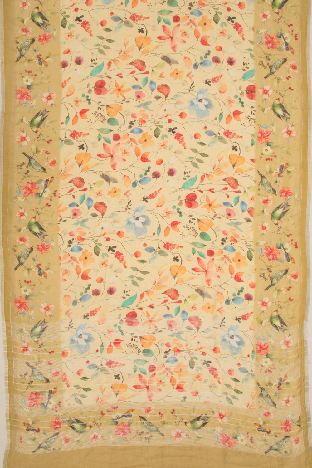 Linen Floral Printed Yellow Saree