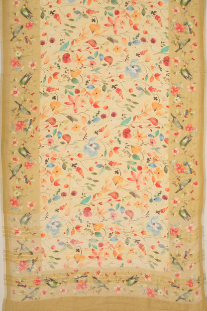 Linen Floral Printed Yellow Saree