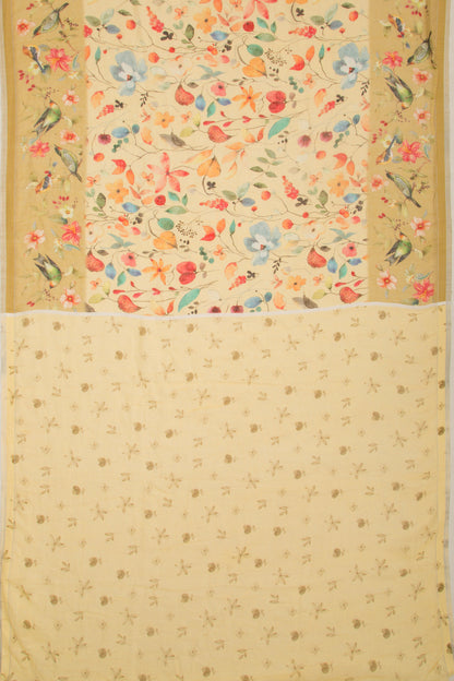 Linen Floral Printed Yellow Saree