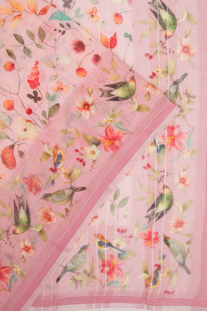 Linen Floral Printed Baby Pink Saree