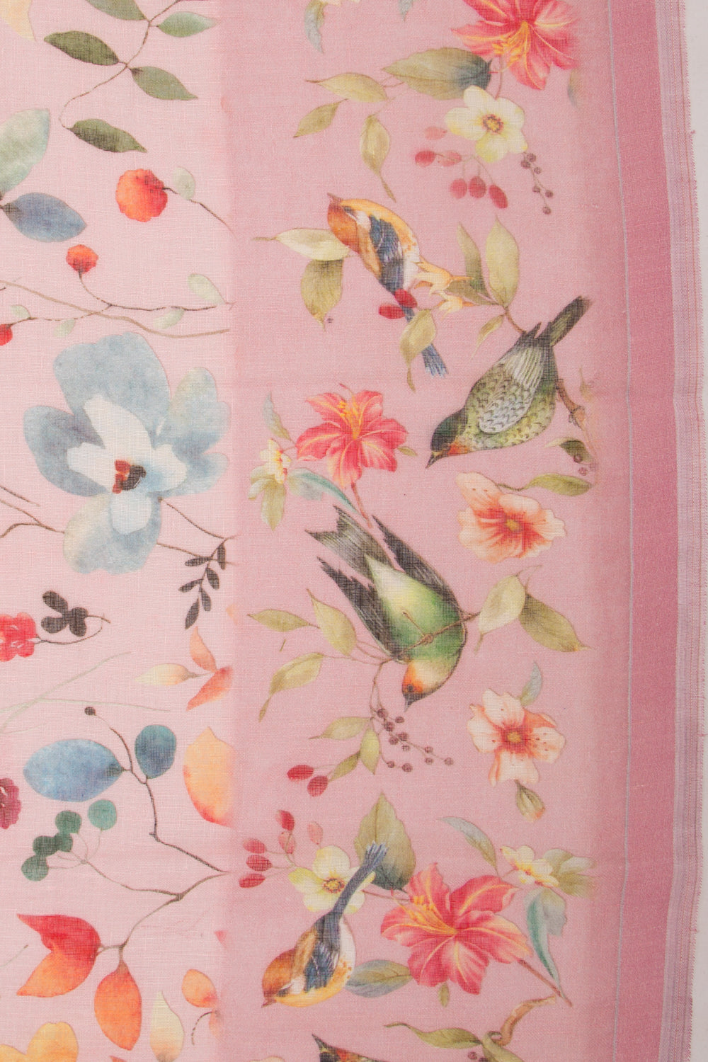 Linen Floral Printed Baby Pink Saree