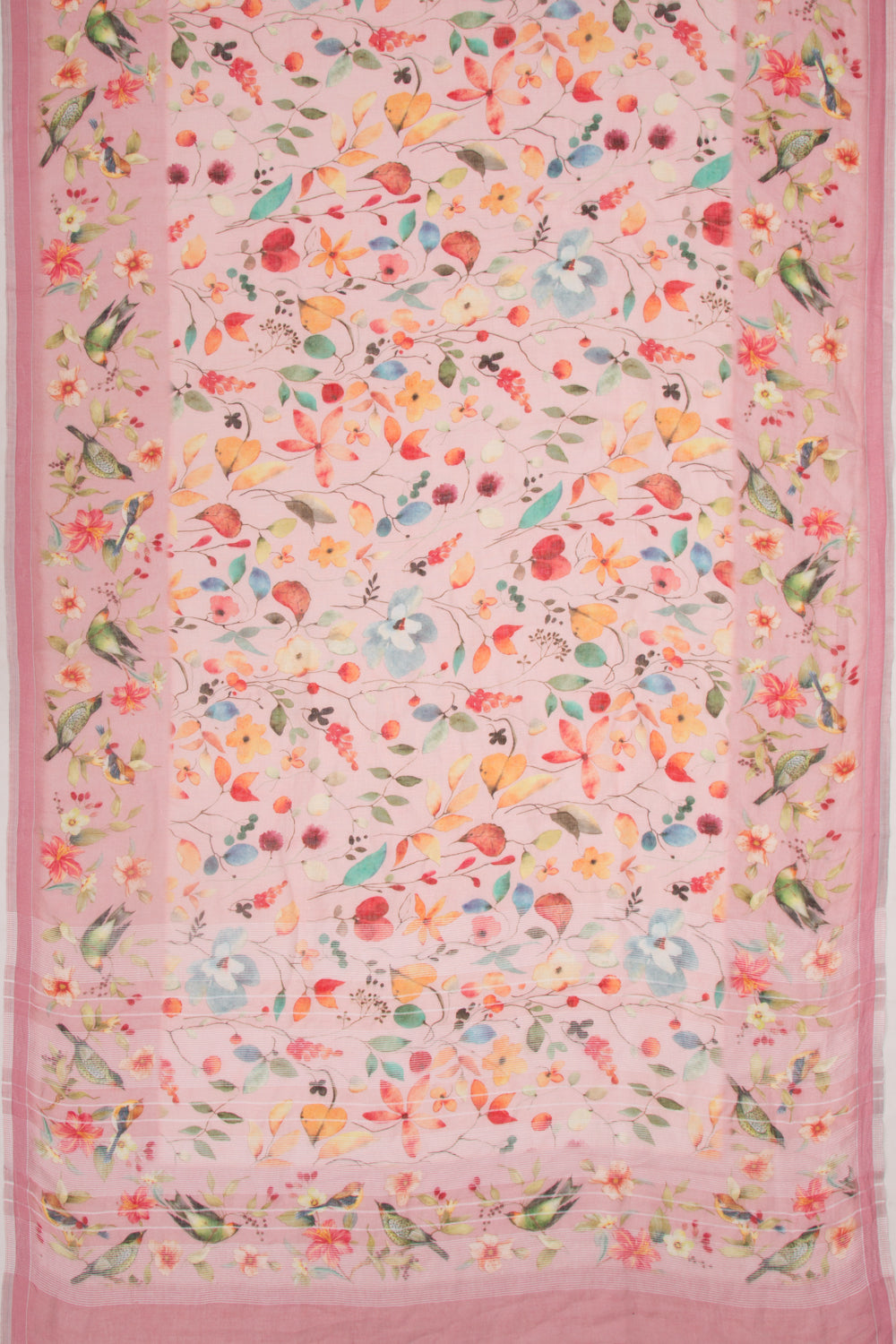 Linen Floral Printed Baby Pink Saree