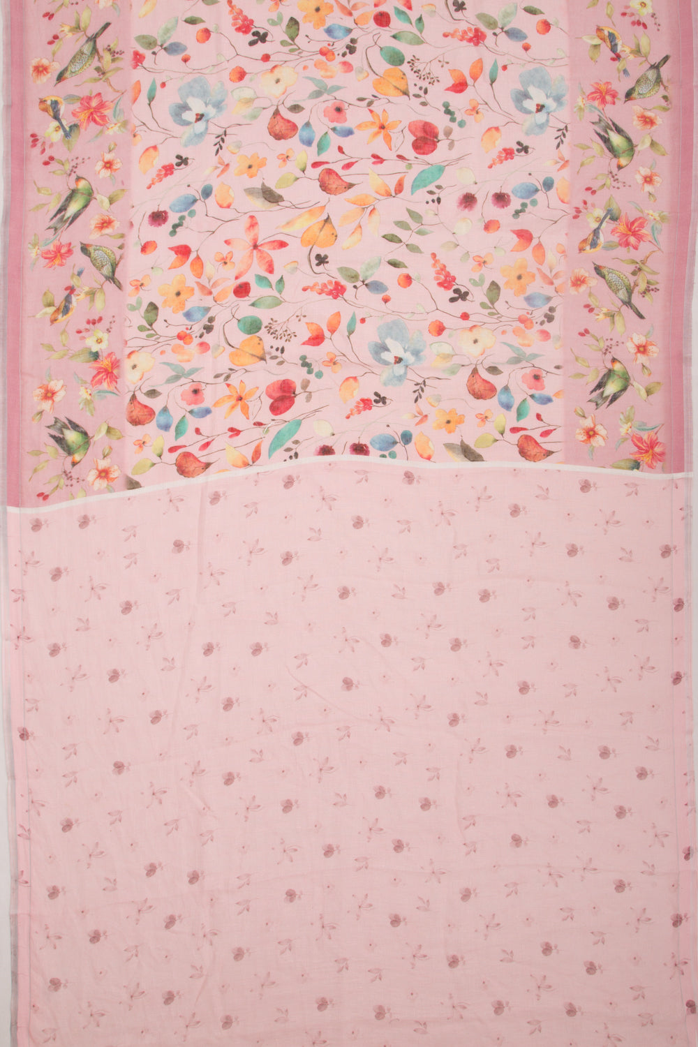 Linen Floral Printed Baby Pink Saree