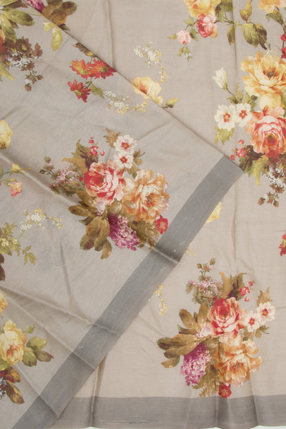 Tussar Floral Printed Grey Saree