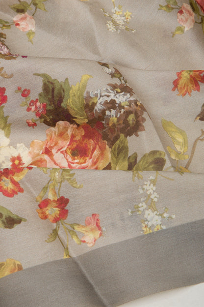 Tussar Floral Printed Grey Saree