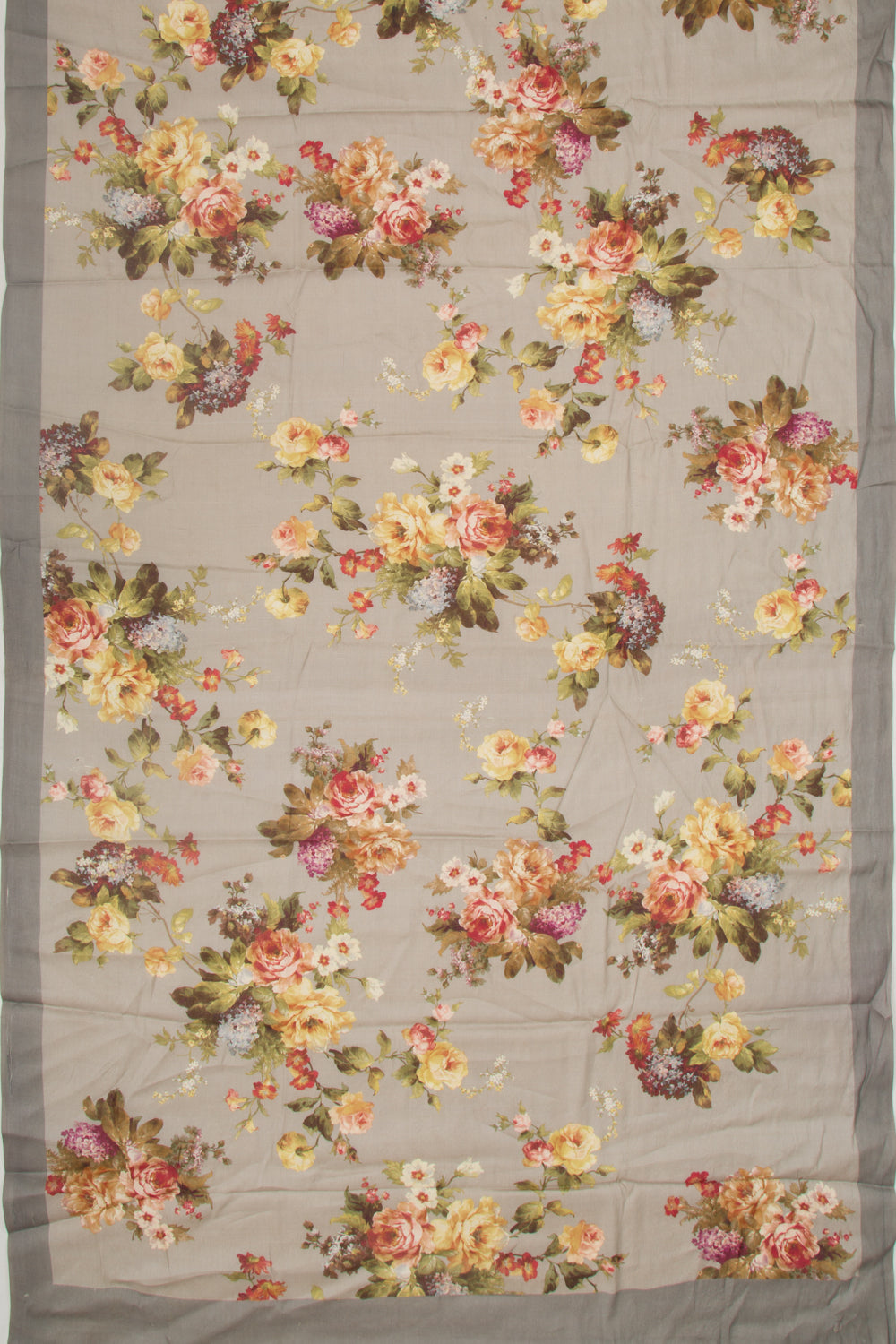 Tussar Floral Printed Grey Saree