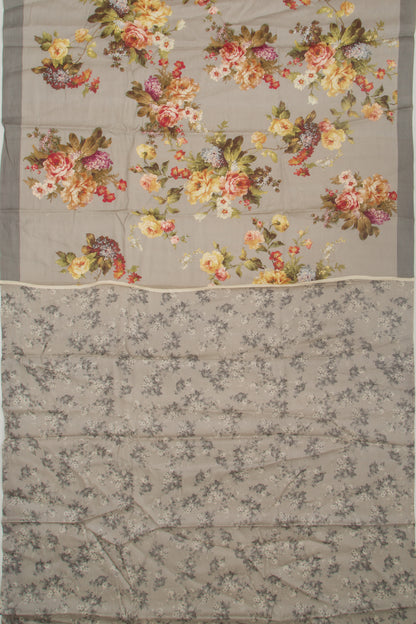 Tussar Floral Printed Grey Saree