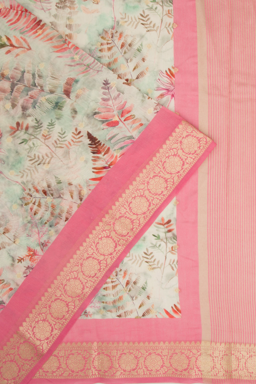 Chanderi Silk Floral Printed And Butta White Saree