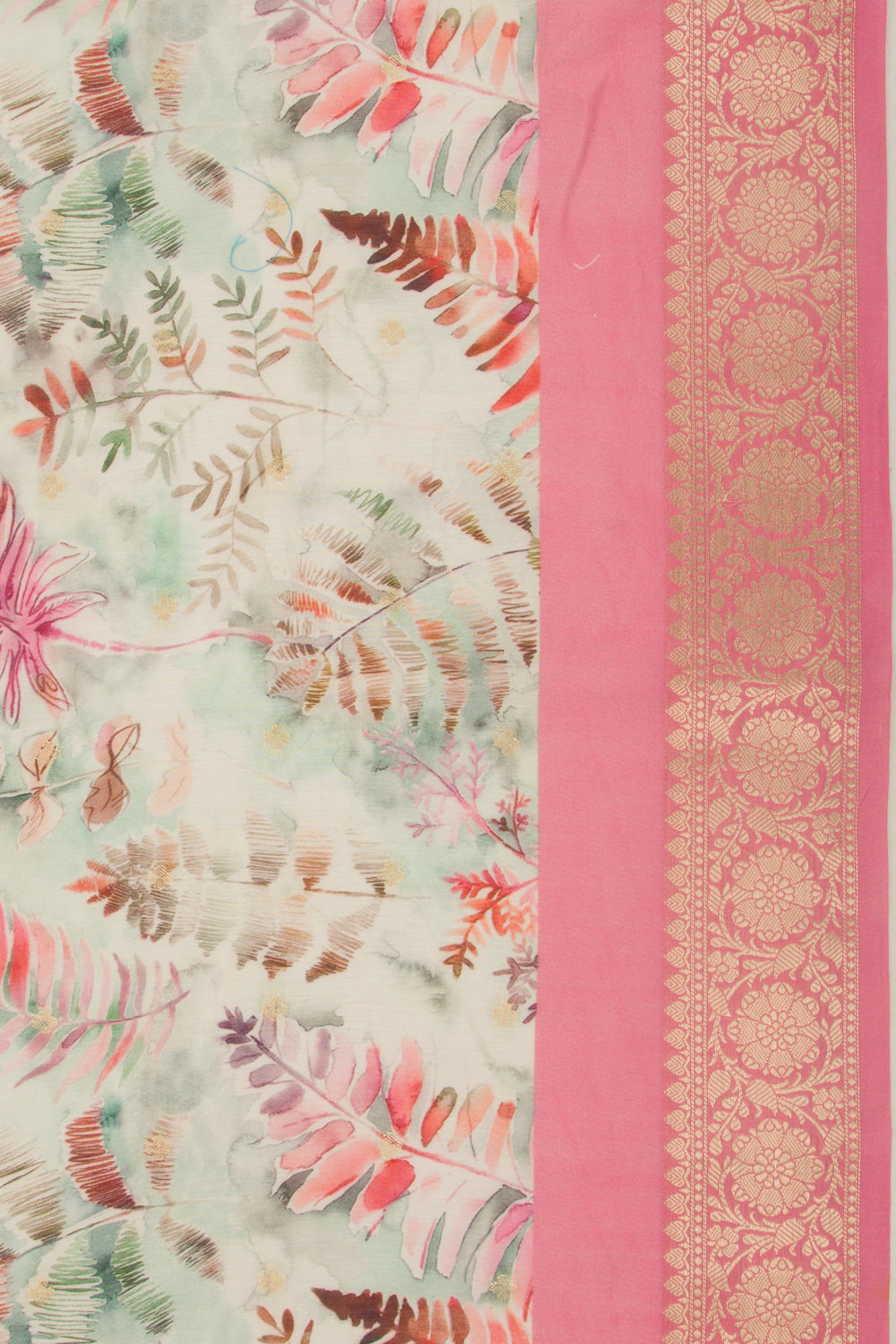 Chanderi Silk Floral Printed And Butta White Saree