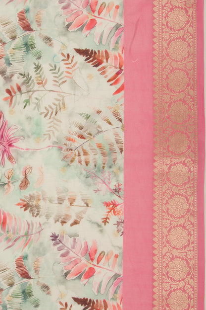 Chanderi Silk Floral Printed And Butta White Saree