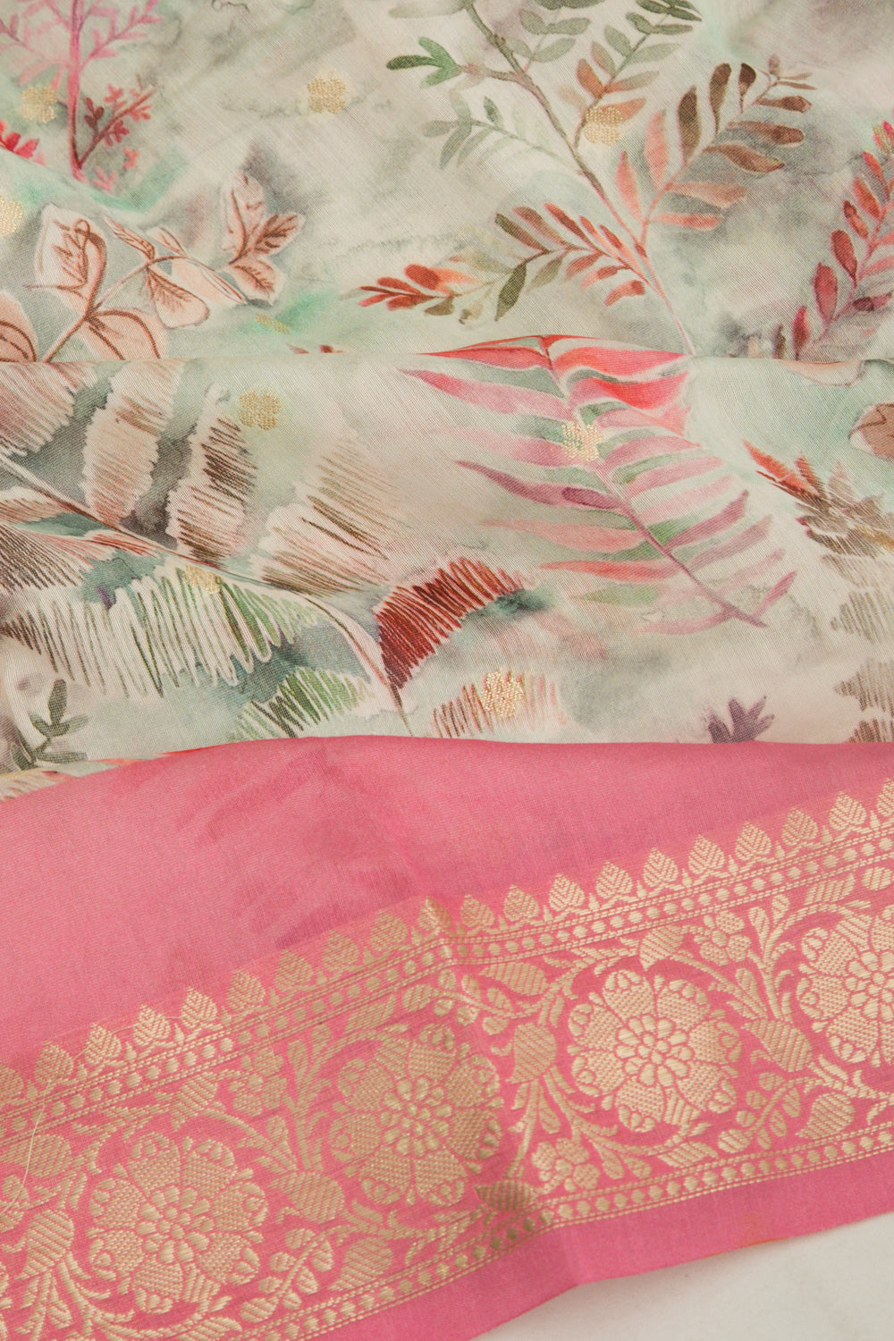 Chanderi Silk Floral Printed And Butta White Saree