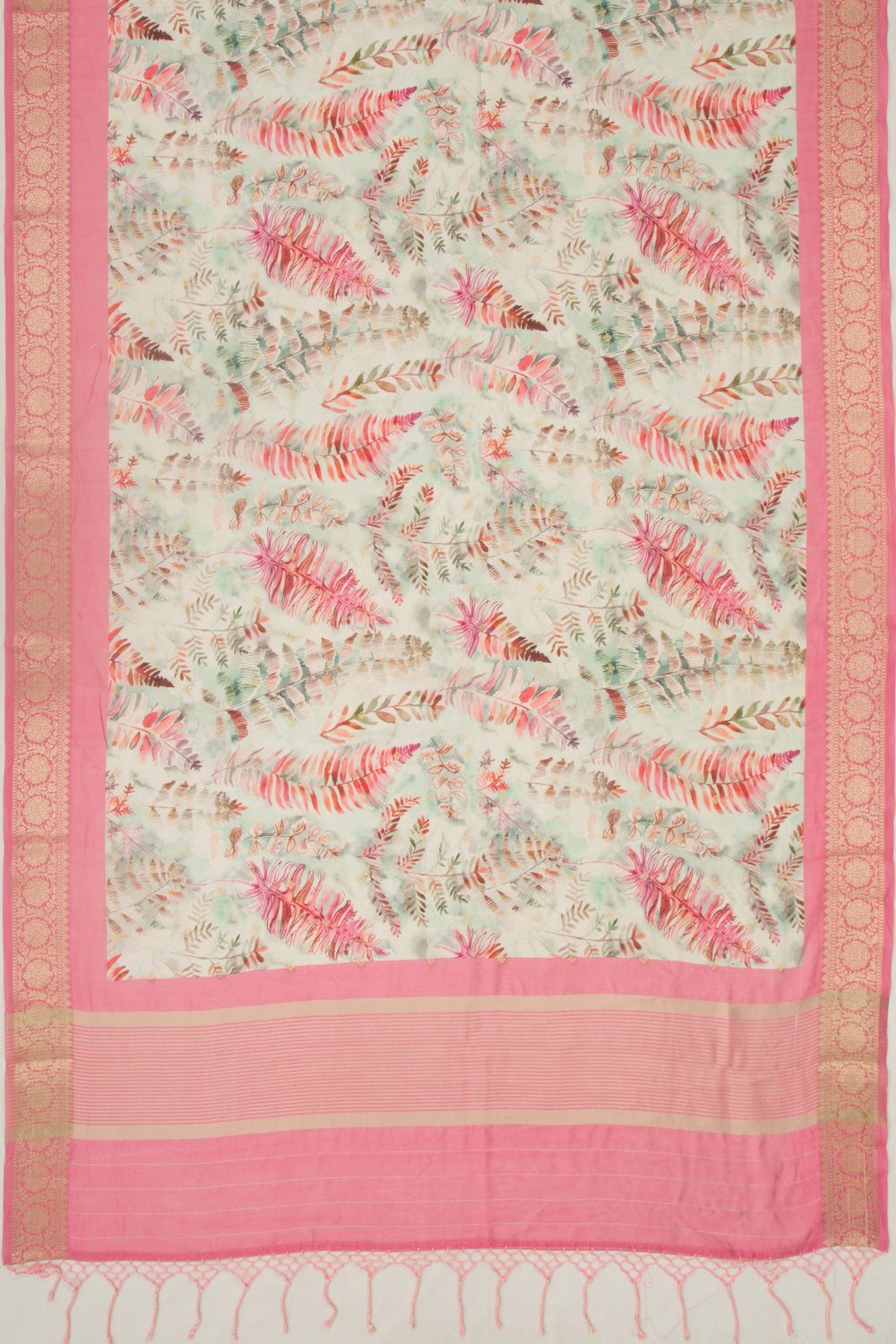 Chanderi Silk Floral Printed And Butta White Saree