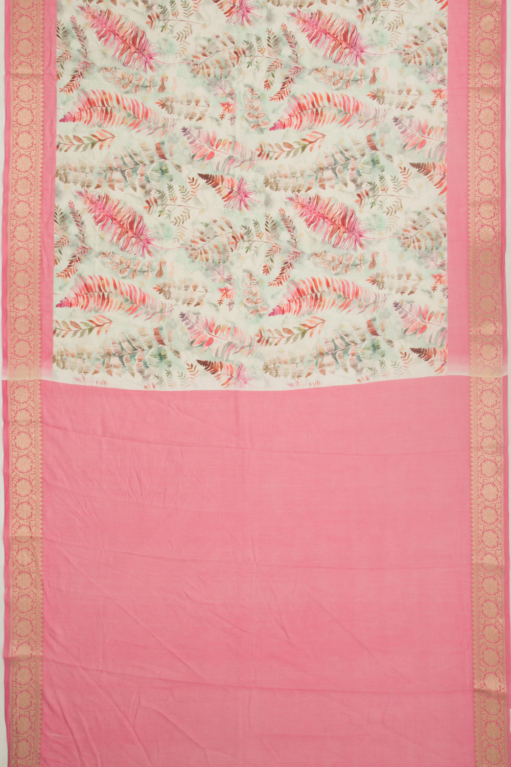 Chanderi Silk Floral Printed And Butta White Saree