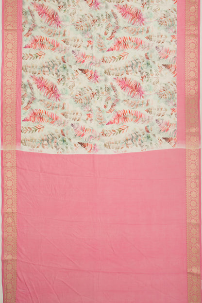 Chanderi Silk Floral Printed And Butta White Saree