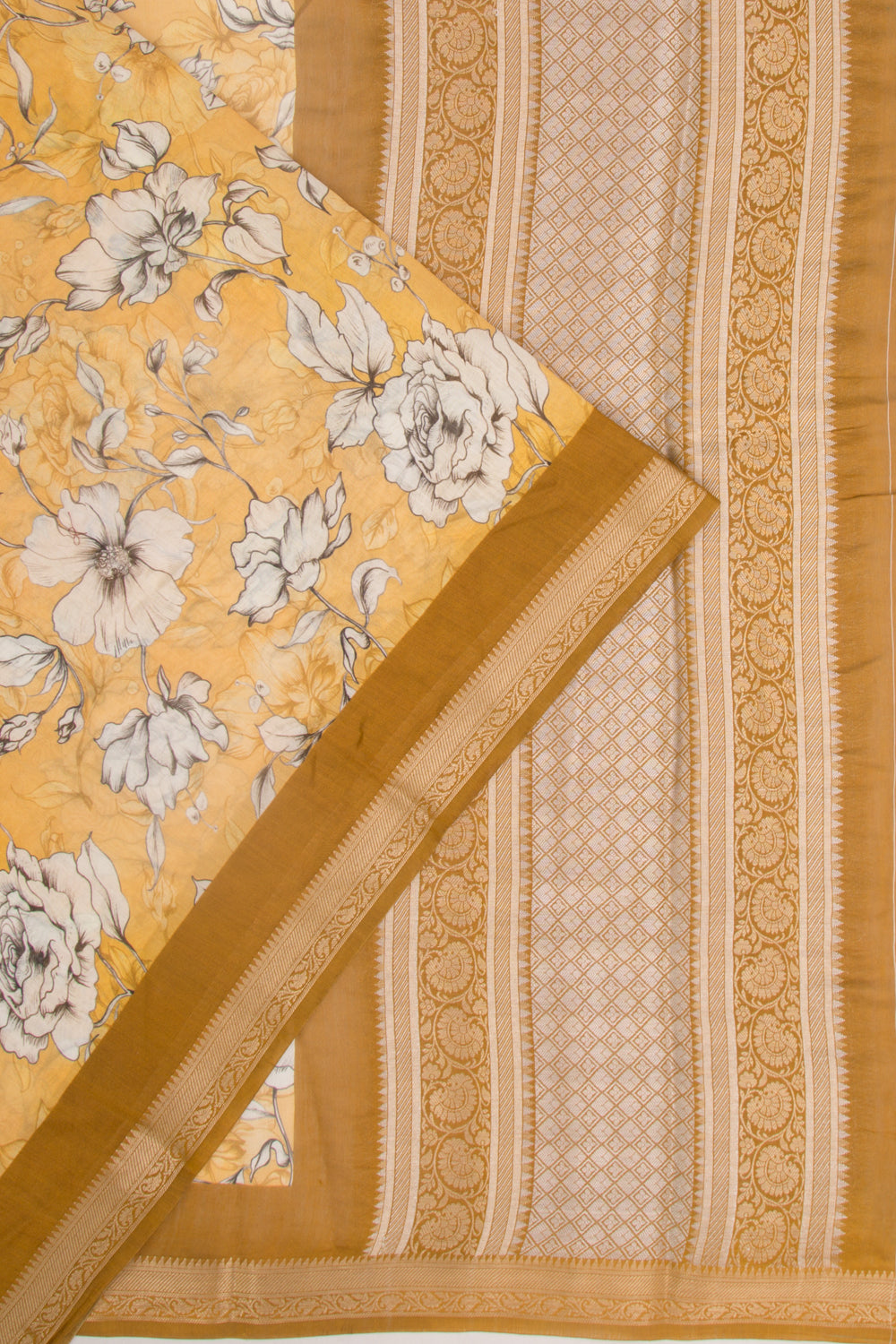 Chanderi Silk Floral Printed Yellow Saree