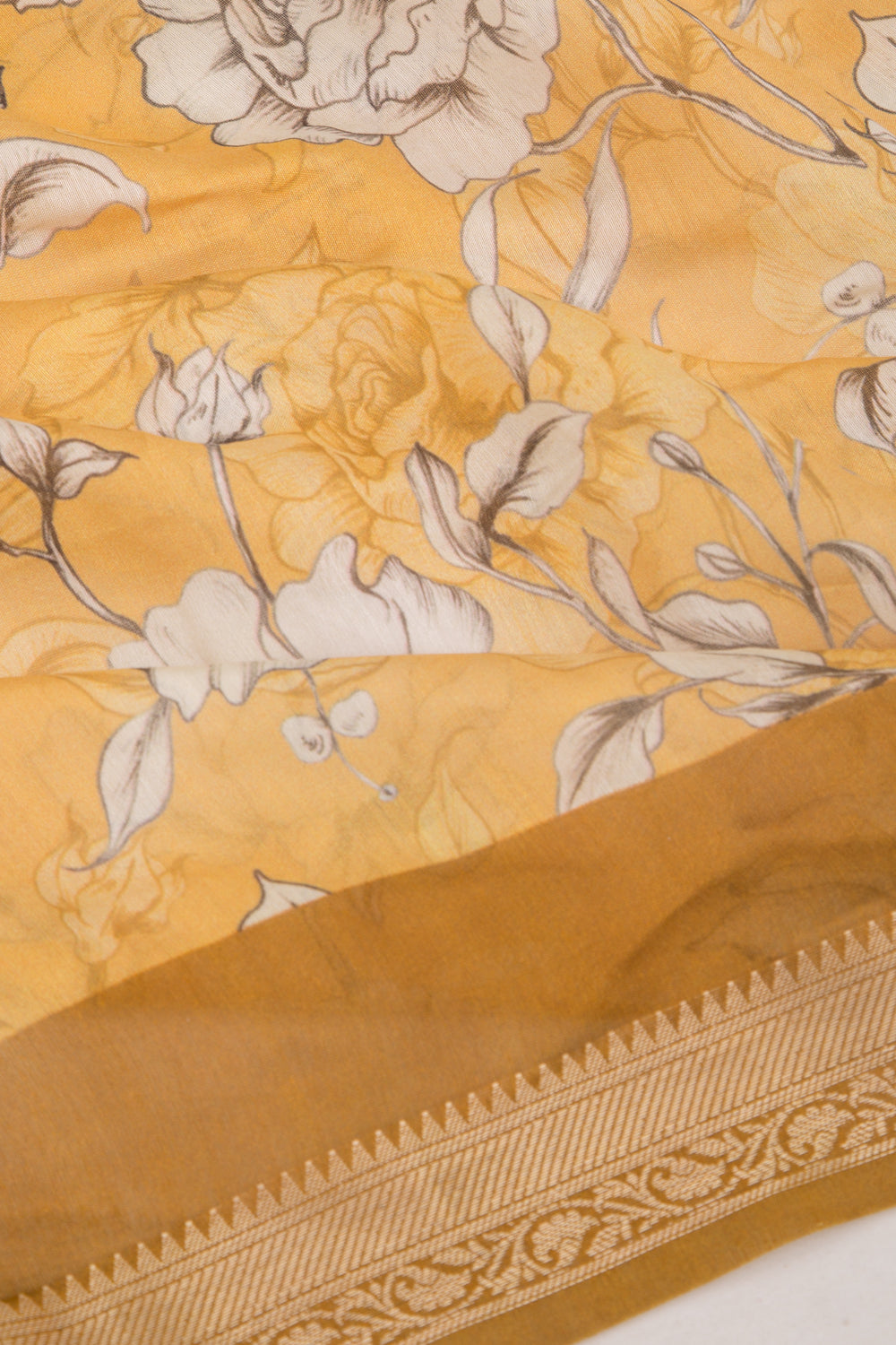 Chanderi Silk Floral Printed Yellow Saree