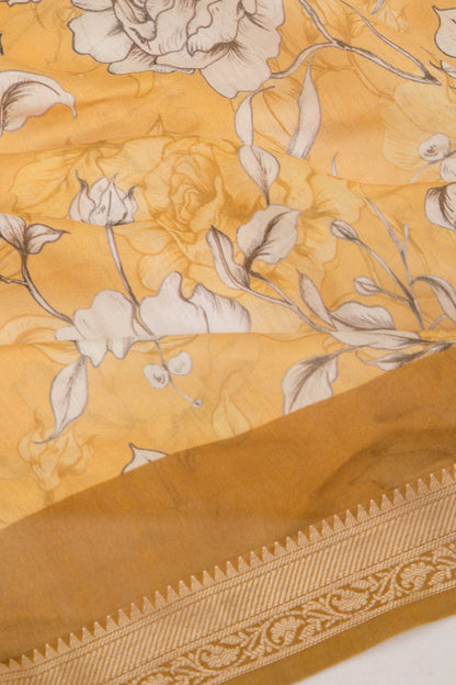 Chanderi Silk Floral Printed Yellow Saree