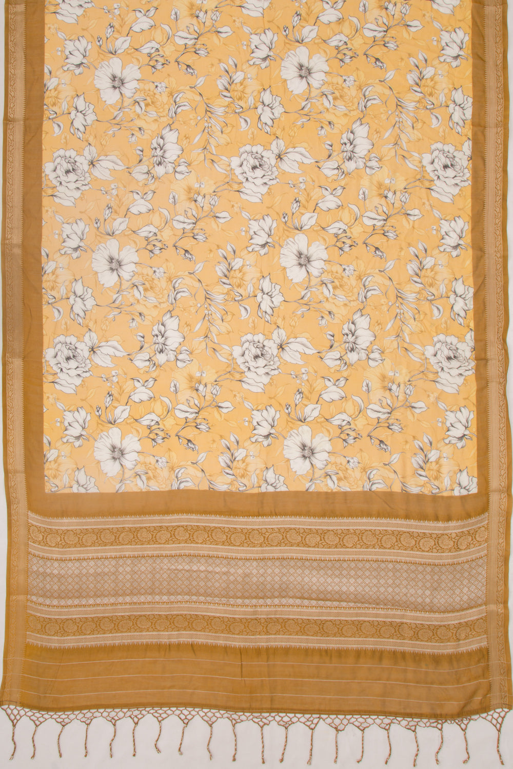 Chanderi Silk Floral Printed Yellow Saree