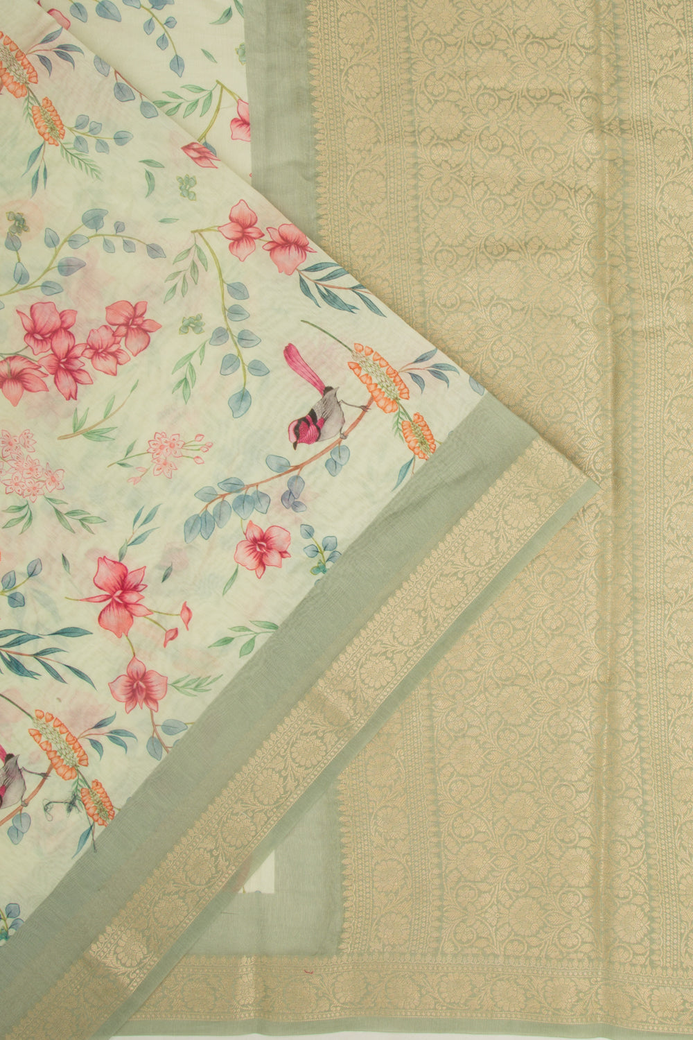 Chanderi Silk Floral Printed Pastel Green Saree