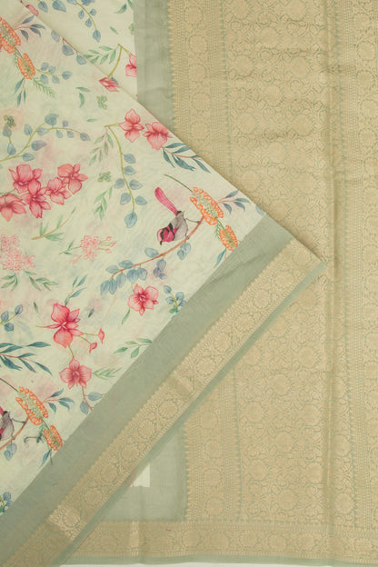 Chanderi Silk Floral Printed Pastel Green Saree
