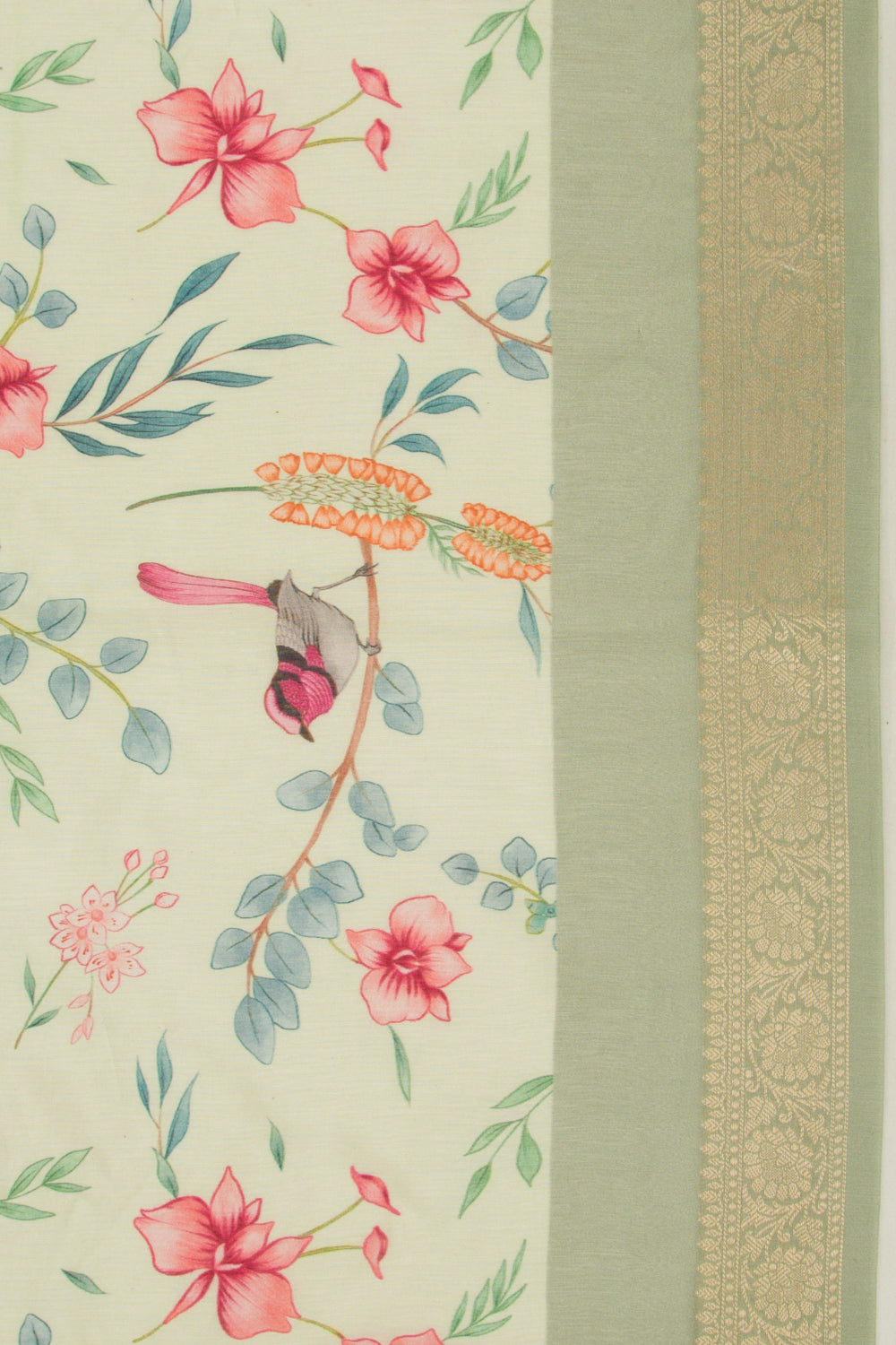 Chanderi Silk Floral Printed Pastel Green Saree