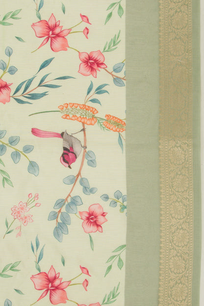 Chanderi Silk Floral Printed Pastel Green Saree