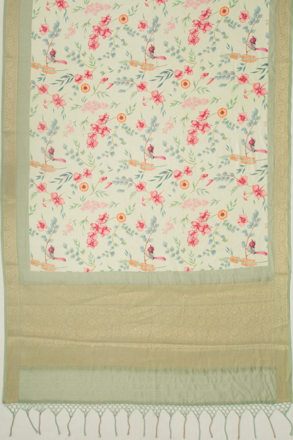 Chanderi Silk Floral Printed Pastel Green Saree