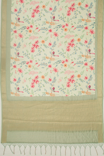 Chanderi Silk Floral Printed Pastel Green Saree