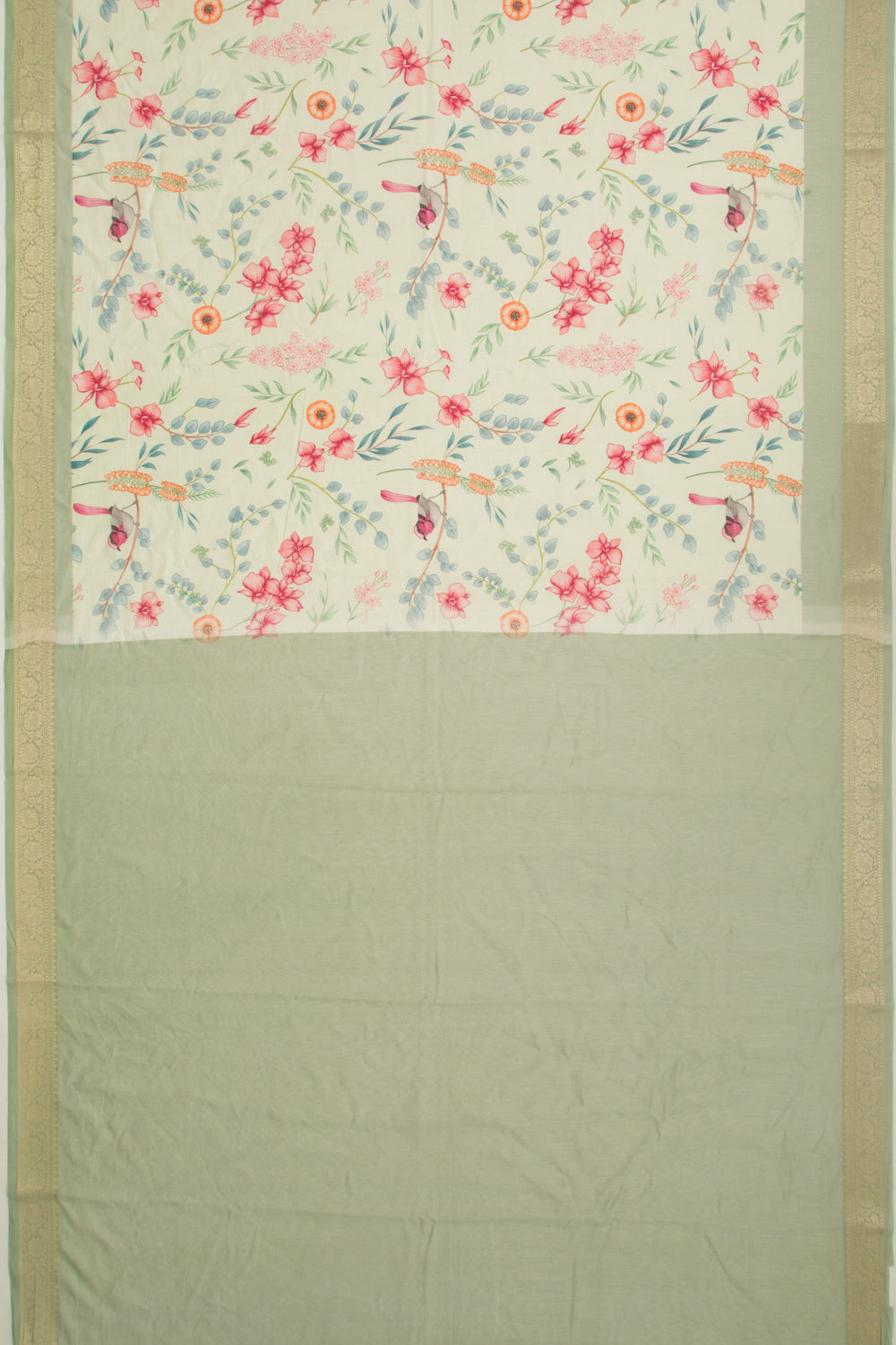 Chanderi Silk Floral Printed Pastel Green Saree