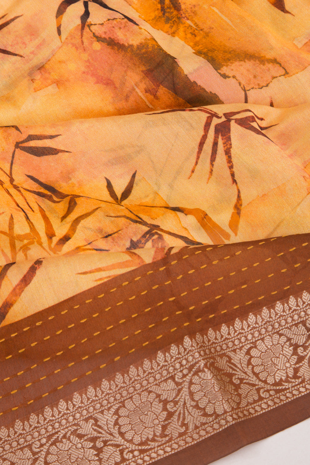 Chanderi Silk Floral Printed Yellow Saree