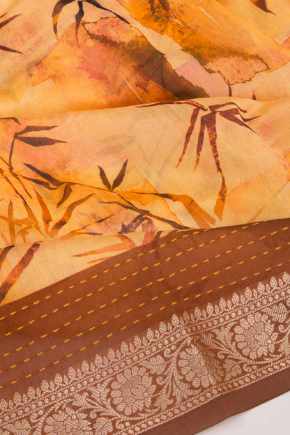 Chanderi Silk Floral Printed Yellow Saree