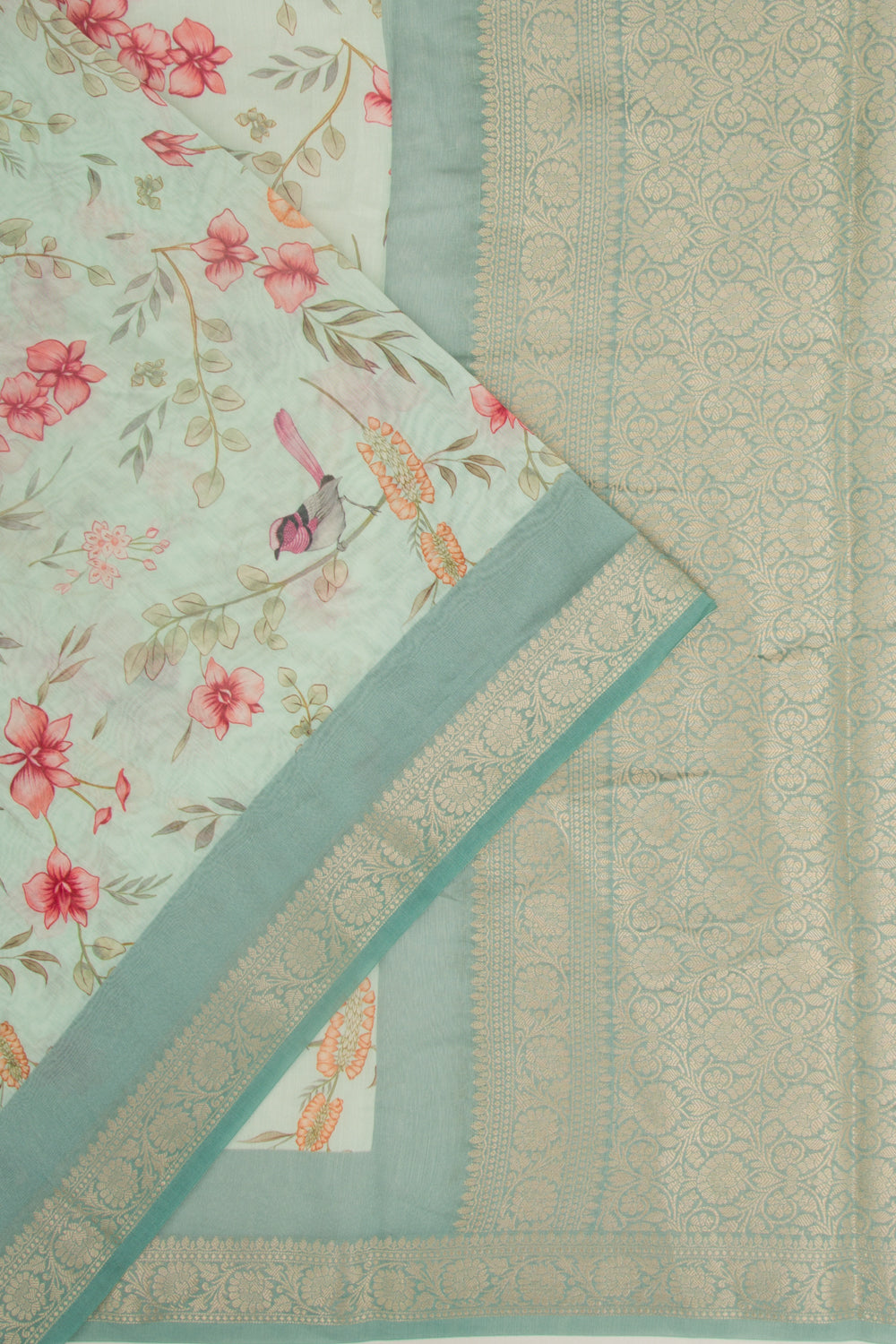 Chanderi Silk Floral Printed Pastel Green Saree