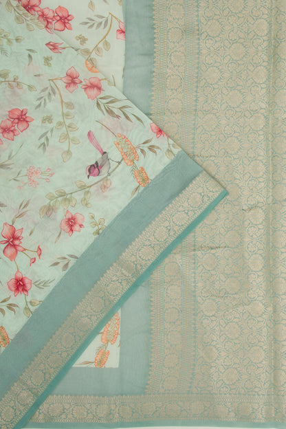Chanderi Silk Floral Printed Pastel Green Saree