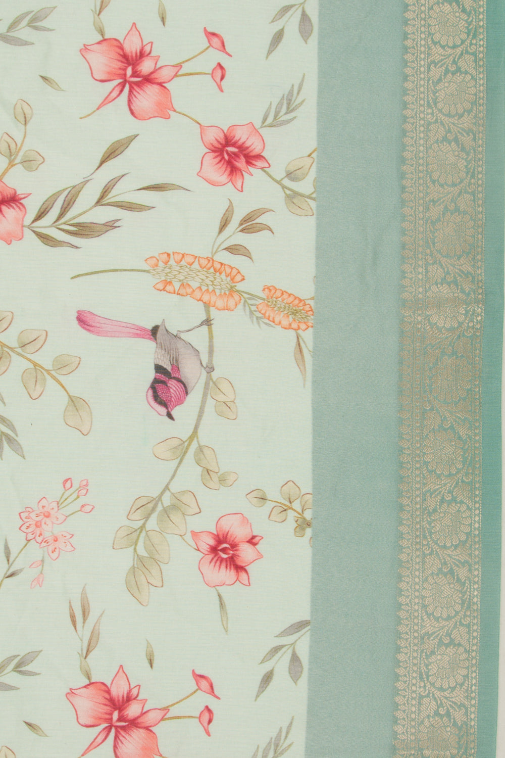 Chanderi Silk Floral Printed Pastel Green Saree
