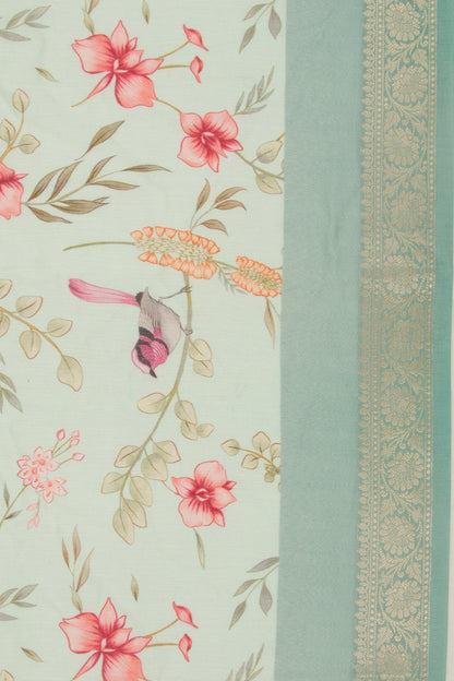 Chanderi Silk Floral Printed Pastel Green Saree