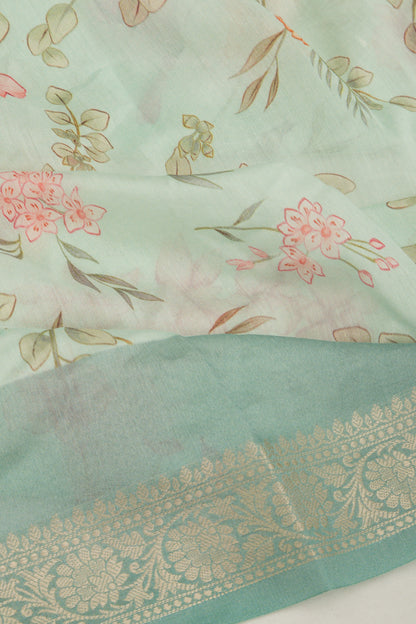 Chanderi Silk Floral Printed Pastel Green Saree