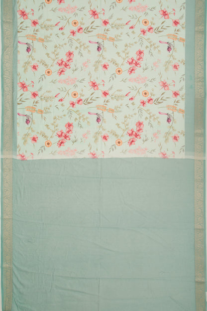 Chanderi Silk Floral Printed Pastel Green Saree
