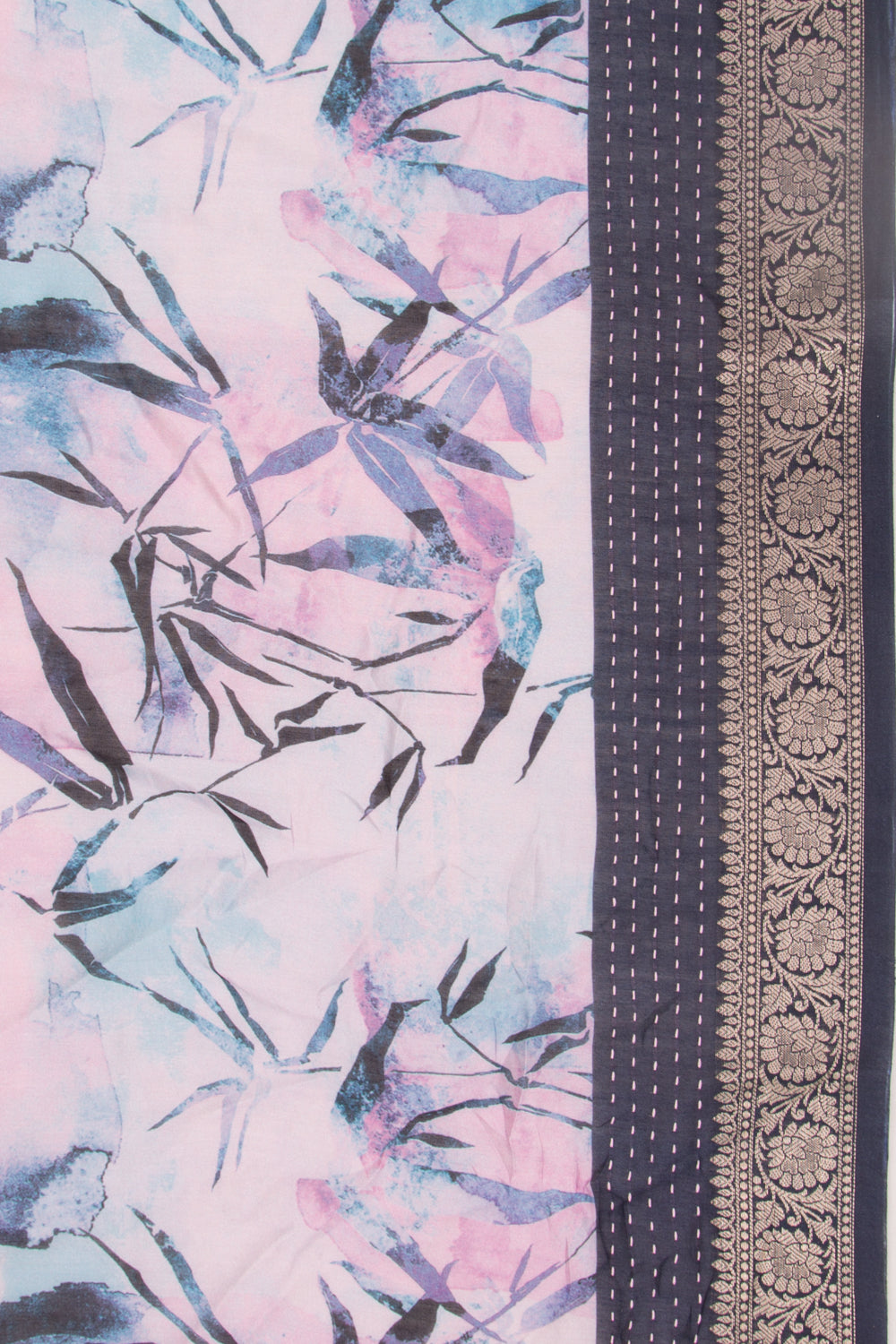 Chanderi Silk Floral Printed Pink And Blue Saree