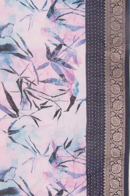 Chanderi Silk Floral Printed Pink And Blue Saree