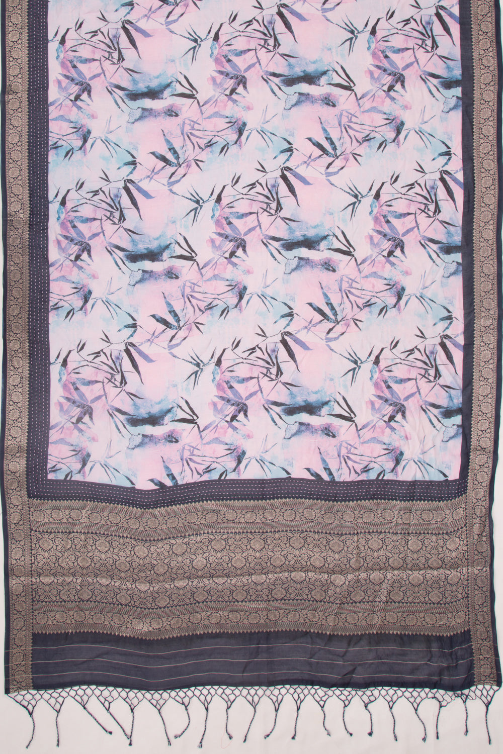 Chanderi Silk Floral Printed Pink And Blue Saree