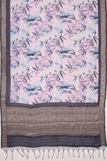 Chanderi Silk Floral Printed Pink And Blue Saree