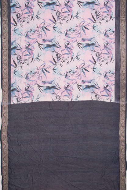 Chanderi Silk Floral Printed Pink And Blue Saree