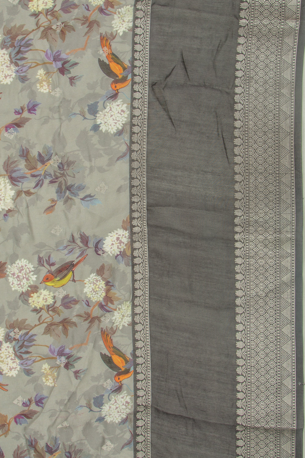 Chanderi Silk Floral Printed And Butta Grey Saree