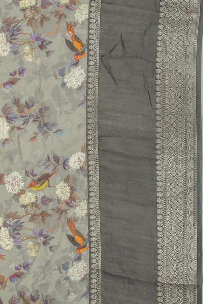Chanderi Silk Floral Printed And Butta Grey Saree