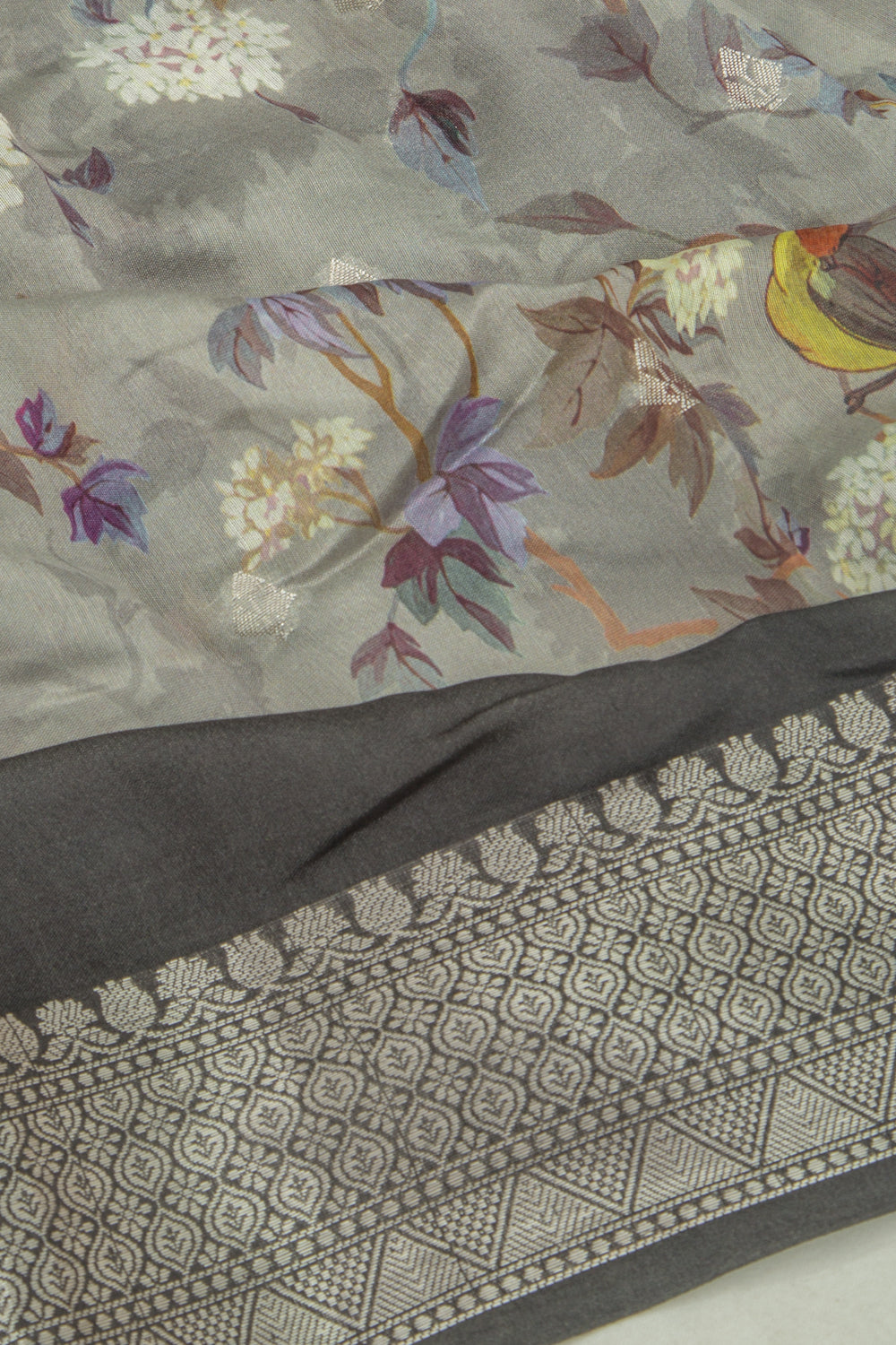 Chanderi Silk Floral Printed And Butta Grey Saree