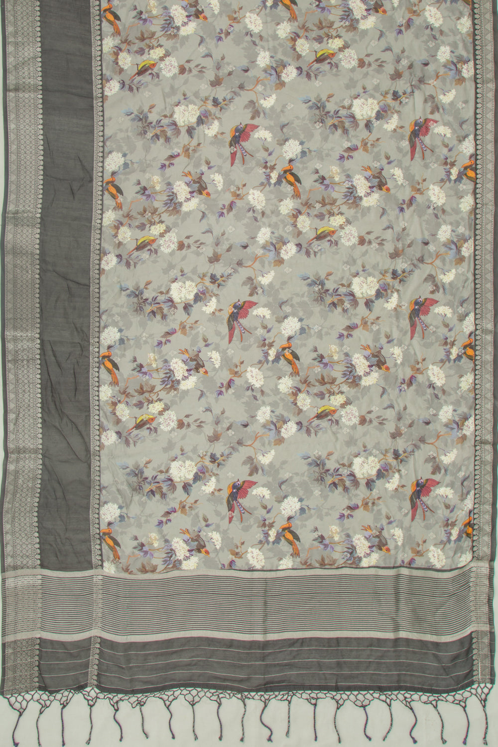 Chanderi Silk Floral Printed And Butta Grey Saree