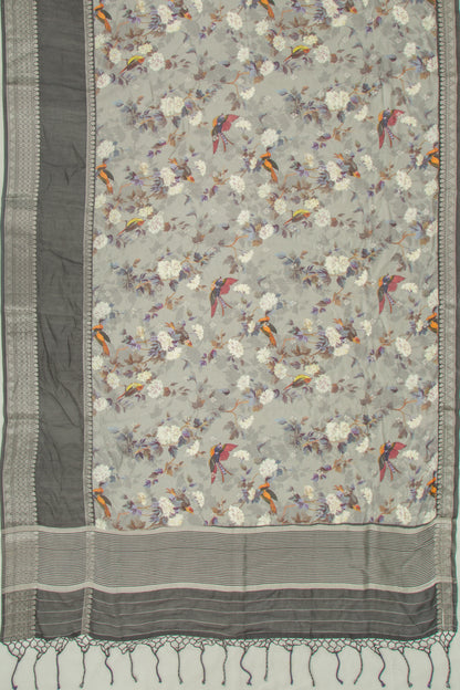 Chanderi Silk Floral Printed And Butta Grey Saree